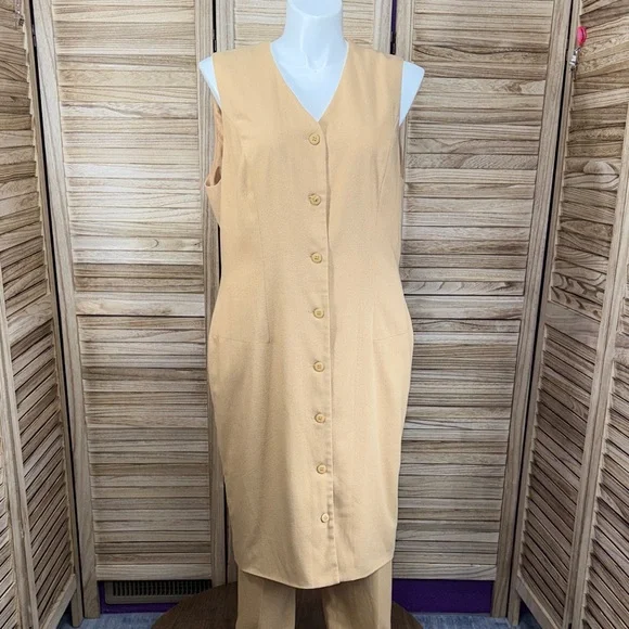 For You Jacket Tank Dress Lined Pants 3-Piece Suit Set Vintage Size 18 Camel - Picture 6 of 14